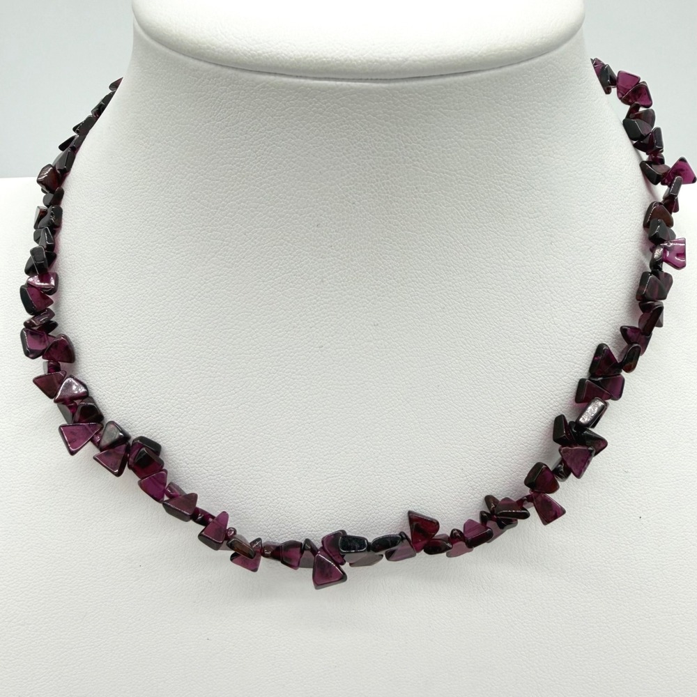VTG Bohemian Red Garnet Necklace beads genuine Natural stone Choker 16"